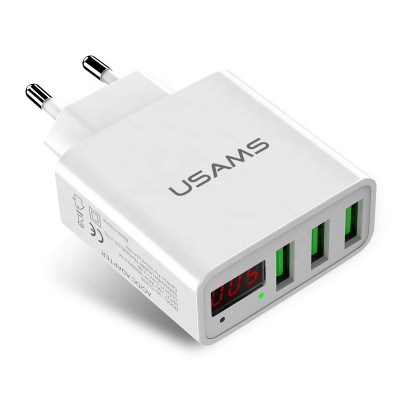 USAMS CC035 Durable use Over-charge Protection 3 USB Ports LED Display EU UK Fast Charging Travel Charger